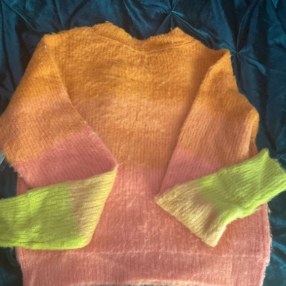 NWT FREE PEOPLE Autumn Sky Fuzzy Colorblock Striped Wool Sweater - Picture 7 of 8